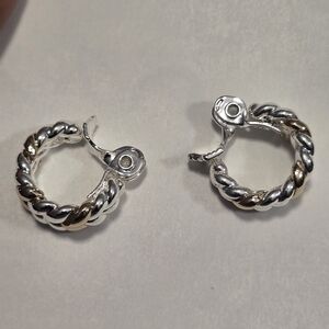 Macys Silver and Gold Twisted Hoop Earrings Stainless Steel New Hinged
